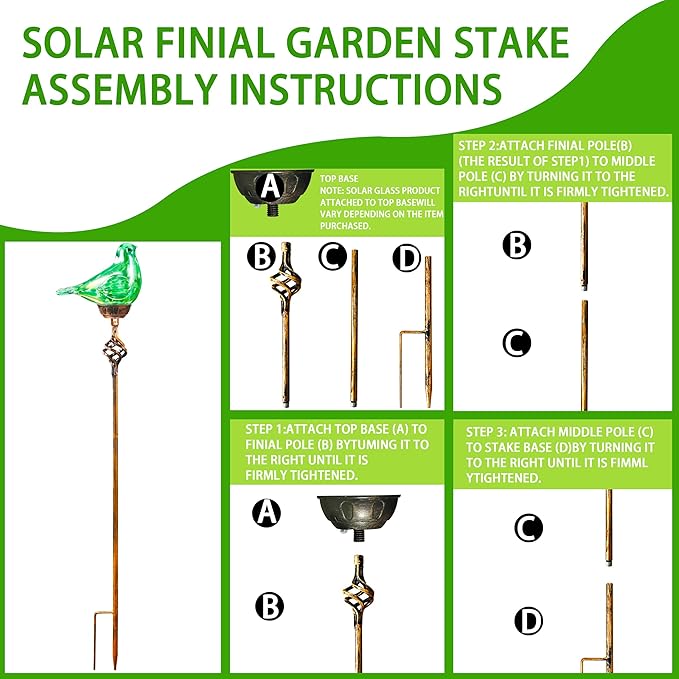 Decorative Solar Lights Outdoor Solar Bird Stake Lights Hand Blown Glass Decorative Garden Pathway Lights Outdoor Waterproof Glass Stakes (Green)
