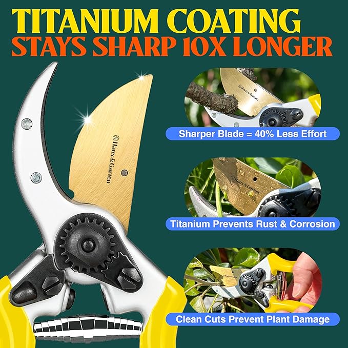 Haus & Garten ClassicPRO 8.5" Premium Titanium Bypass Garden Shears - Use as Pruners, Pruning Shears for Gardening, Hand Pruners, Handheld Garden Clippers Scissors Tool