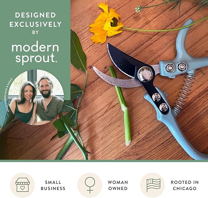 Modern Sprout Hand Pruners - Lightweight Pruning Shears W/Easy Lock- Gardening Scissors - Bypass Sharp Carbon Steel Blade - Rust Resistant - Garden Tools - Reusable Holster - Chartreuse