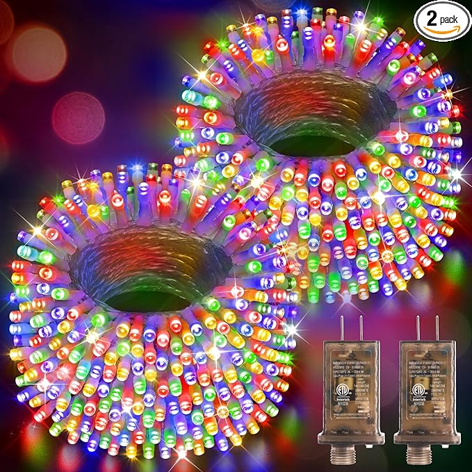 Hezbjiti 2 Pack 1000 LED 403 FT Christmas String Lights Outdoor, 8 Lighting Modes IP44 Waterproof Fairy Lights with Timer and Dimmable Function for Party Tree Decorations (Multicolor, Clear Wire)