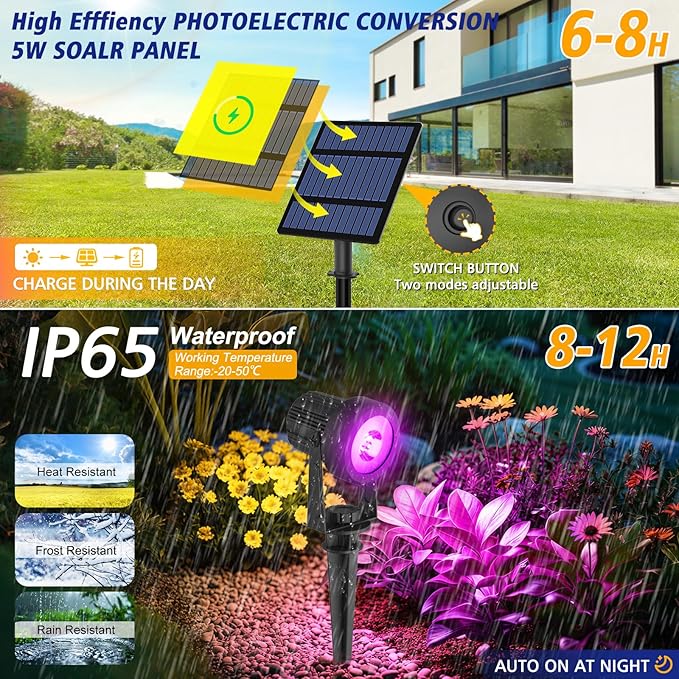 T-SUNUS Halloween Solar Spot Lights Outdoor Color Changing 6-in-1, RGB Landscape Spotlights Pond Lighting Waterproof IP65 Wall Lamp 9.8ft Cable for Christmas Tree Patio Pathway Yard Garden Holiday