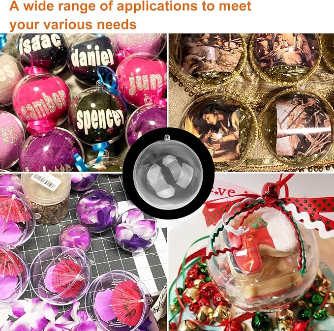 40 Pcs 4 Inch Clear Acrylic Fillable Balls, Christmas DIY Fillable Ornaments Balls, Acrylic Ornaments Ball for Christmas, Holidays, Weddings, Parties, and Home Decor