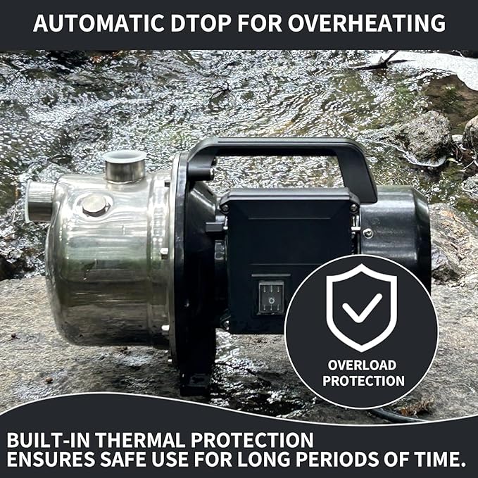 LANCHEZ 1 HP Portable Shallow Well Garden Pump, 1294 GPH Stainless Steel Sprinkler Pump, 115V Water Transfer Draining Irrigation for Lawn