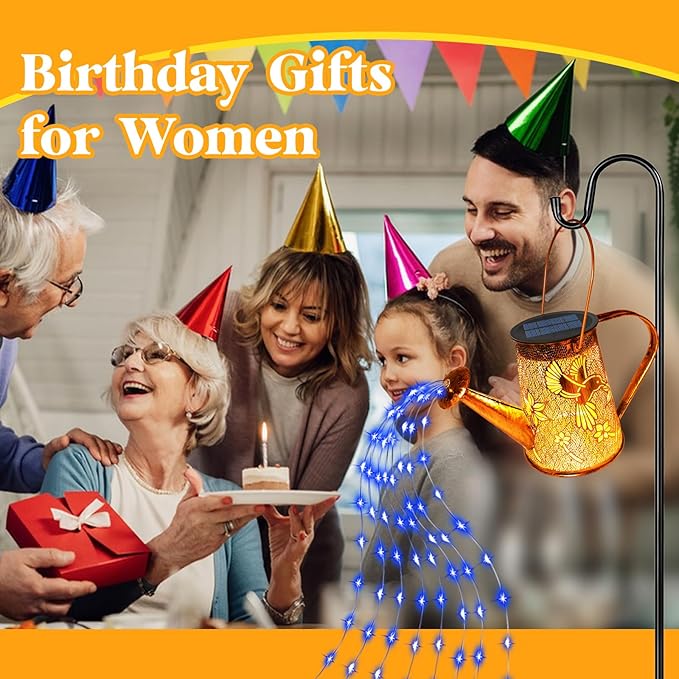 Solar Watering Can Lights, Hummingbird Christmas Gifts for Women Mom Grandma Birthday, Waterproof Outdoor Garden Decor Large Hanging Solar Lanterns Garden Lights for Patio Porch Yard Flowerbed Pathway