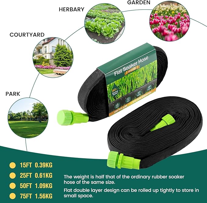 Soaker Hose 50ft for Garden Beds, Drip Irrigation Hose Saves 80% Water, Leak Proof Sprinkler Hose For Garden, Lawn, Flower Bed, Vegetable Field (50FT)