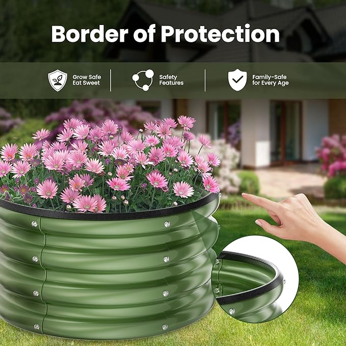 ZXZYHFTY Round Galvanized Raised Garden Bed kit,Green Outdoor Garden Raised Planter Box, Round Large Metal Raised Garden Beds for Vegetable 2 * 2 * 1ft 3 Pcs