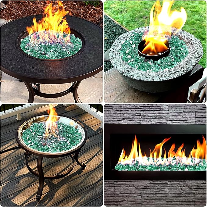 Mr. Fireglass 10 Pounds Fire Glass - 1/4 Inch High Luster Reflective Tempered Glass Rocks for Fireplace Fire Pit Table and Landscaping, Light Green