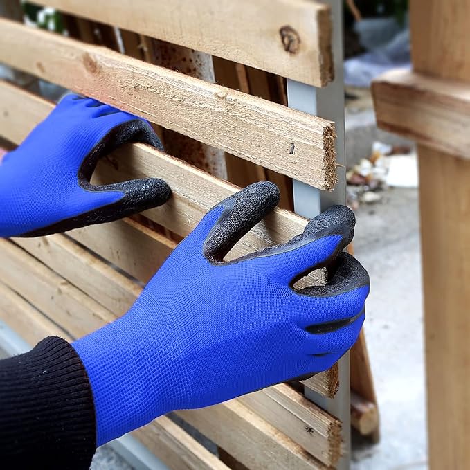 Evridwear Crinkle Latex Rubber Hand Coated Safety Work Gloves for Men Women General Multi Use Construction Warehouse Gardening Assembly Landscaping (M-Size) Blue 120 Pairs Pack