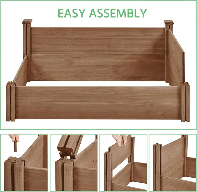 Yaheetech 8x2ft Wooden Horticulture Raised Garden Bed Divisible Elevated Planting Planter Box for Flowers/Vegetables in Backyard/Patio Outdoor, Dark Brown, 95 x 25 x 11in