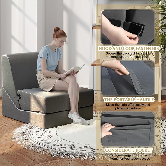 jela Outdoor Chaise Lounge, Waterproof Folding Sofa Bed Lounge Chair, UV Resistant Folding Lounge Chair with Machine Washable Cover, Soft Foam Patio Sofa Chairs Pool Lounge Chaise Chairs (Darkgrey)