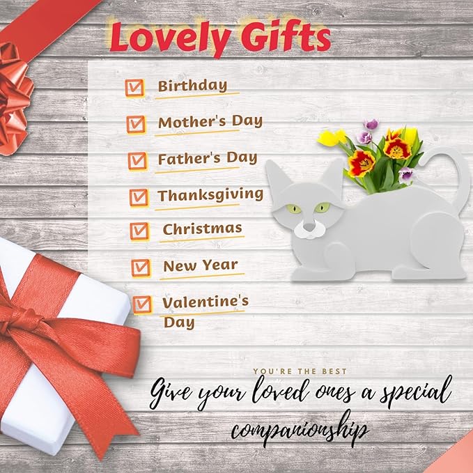 White Cat Planter Plant Pots,Cute Garden Cat Flower Planter,Cat Planters Birthday Gifts for Women,Office,Indoor/Outdoor Decor（12.5 * 5.6 * 7.8in）