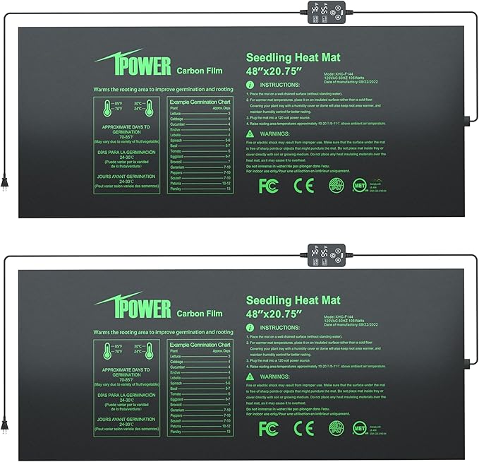 iPower 2 Pack 48"x20.75" Seedling Heat Mat with Built-in Temperature Controller, MET Certified Waterproof Plant Heating Pad, for Germination, Breeding, Brewing