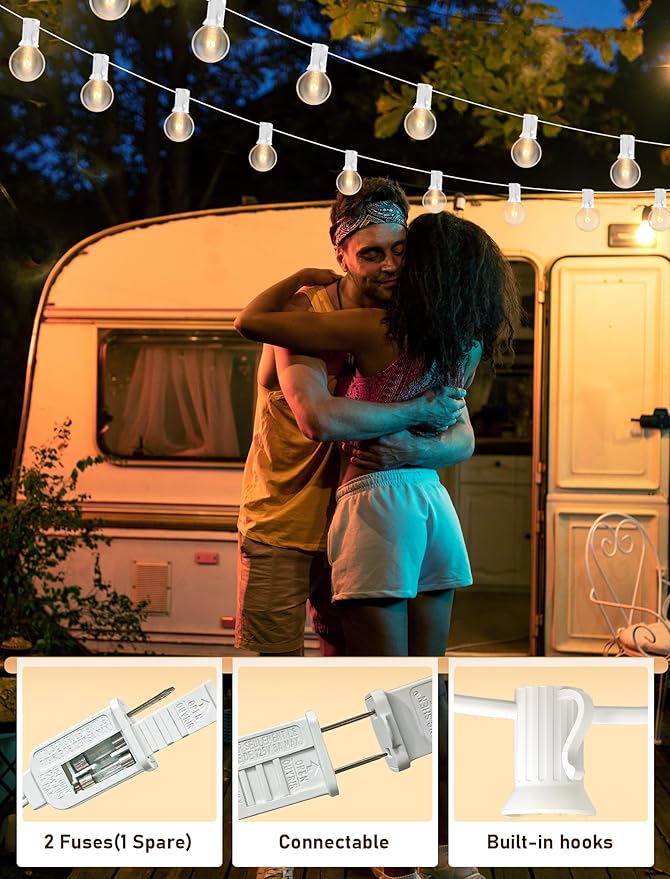 25FT Outdoor White String Lights with 27 Clear Bulbs, G40 Globe Patio String Lights for Indoor/Outdoor, Connectable Hanging Lights for Backyard Porch Balcony Party Decor - White Wire