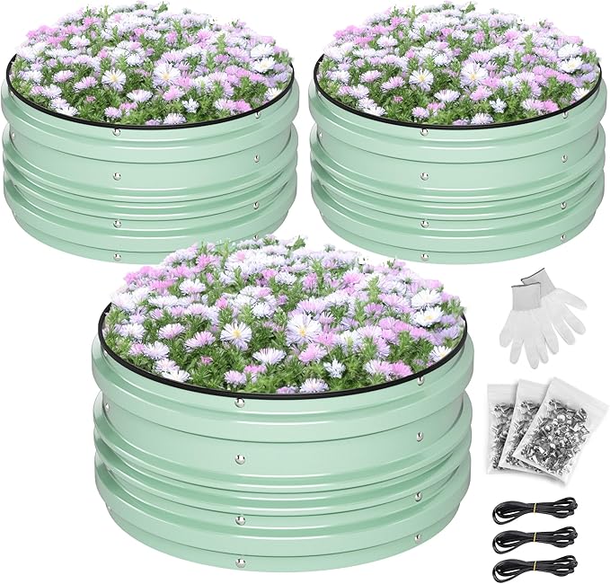 WORKPRO 3Pcs 2x2x1ft Galvanized Raised Garden Bed Set, Rust & Corrosion Protection, Easy Assembly, Safe Edge, Ideal for Vegetables & Flowers, Green
