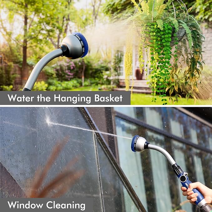 RESTMO Watering Wand Heavy Duty, Metal Garden Hose Wand with 10 Spray Patterns, 15-Inch Long Hose Nozzle Sprayer with Thumb Flow Control, Ideal to Water Hanging Baskets and Shrubs, Blue
