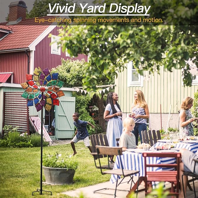 Yard Garden Wind Spinners - Large Outdoor Wind Spinners with Metal Stake, Yard Art Lawn Garden Decor (24" W x 84" H)