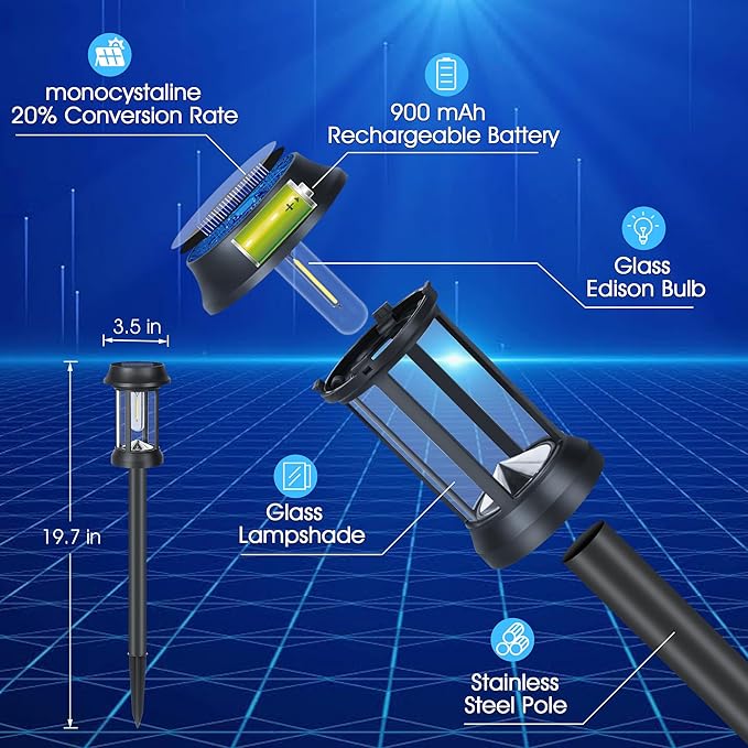 Solar Pathway Lights, 8 Pack Glass Solar Lights Outdoor, Solar Stake Lights Landscape Lighting for Outside Path Walkway Driveway Sidewalk Lawn Yard Garden Decor