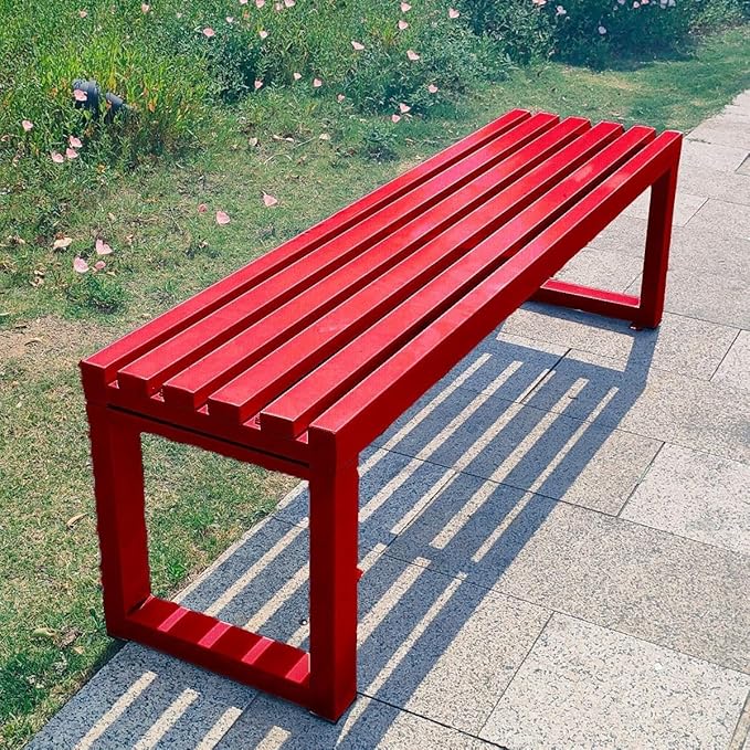 Weatherproof Metal Dining Bench, Outdoor Bench Backless Patio Bench 2-Person Farmhouse Bench Garden Bench for Kitchen, Living Room, Entryway(Red,40in)