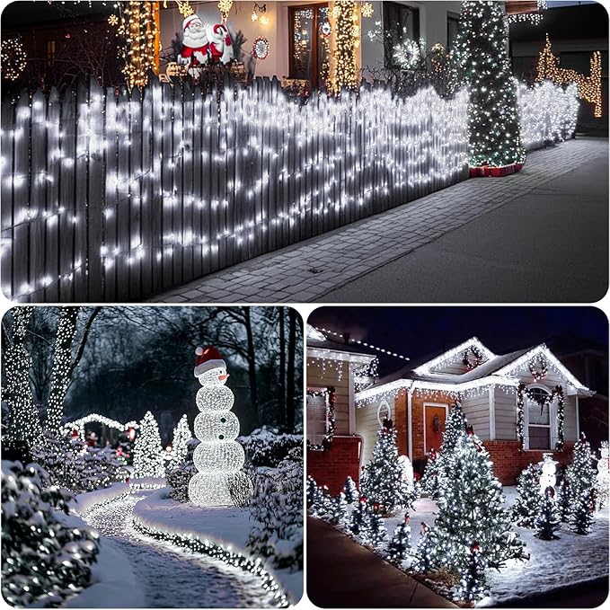 2 Pack Total 400 LED White Solar Christmas Lights, 75.5 Ft 8 Modes Solar String Lights Outdoor Waterproof, Solar Lights for Christmas Wedding Decor Tree Party Patio Decorations