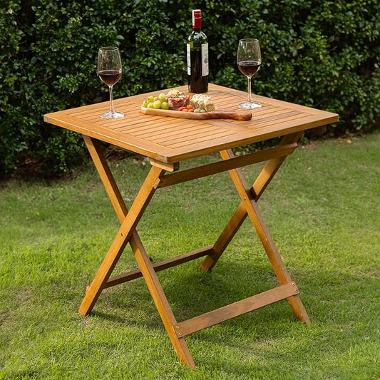 IDZO Legolas FSC Acacia Wooden Folding Table, Heavy Duty 270lbs Capacity, Elegant & Rustic Design for Garden, Backyard, Porch, Patio, Easy Assembly