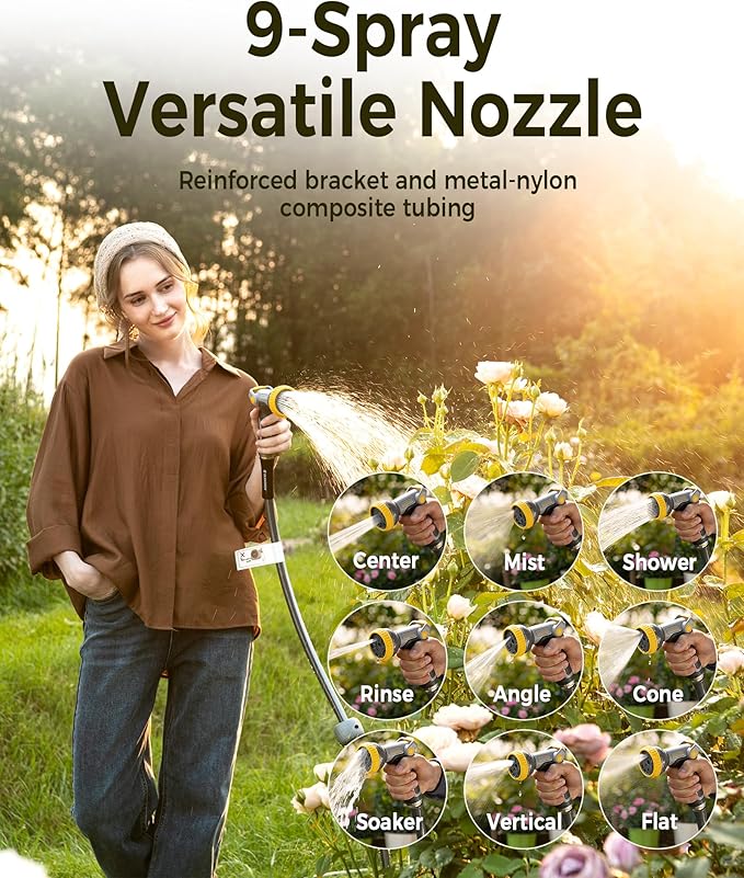 Retractable Garden Hose Reel 5/8 in x 65 ft, 2025 Upgraded Dual Ratchet Lock UV & Freeze Protection Brass Seal Slow Retraction Anti-Tangle Hose 180°Swivel Reinforced Scaffold Wall Mount