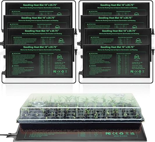 Seedling Heat Mat 8 Pack, 10" x 20.75" MET-Certified Warm Hydroponic Heating Pad, Waterproof Warm Hydroponic Plant Heating Mat for Germination, Greenhouse Grow Seed Starter