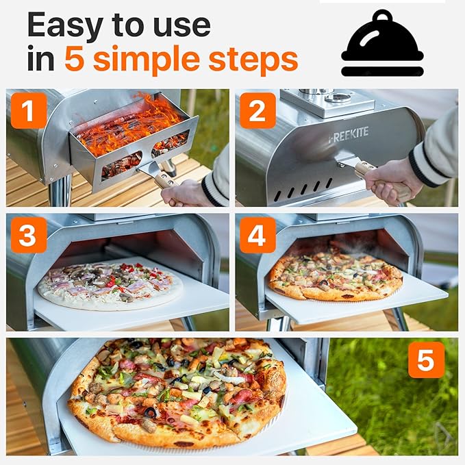 Pizza Oven 13 Inch Outdoor Wood Fired Portable Stainless Steel Pizza Oven with Pizza Stone for Family Outside Cooking Camping Backyard BBQ Pizza Maker Garden Kitchen(Silver 13IN)
