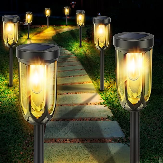 Solar Pathway Lights Outdoor 8 Pack, Solar Lights Outdoor Waterproof IP65, Bright Auto On/Off Driveway Patio Light, LED Solar Garden Lights Landscape Lighting for Walkway Lawn Yard