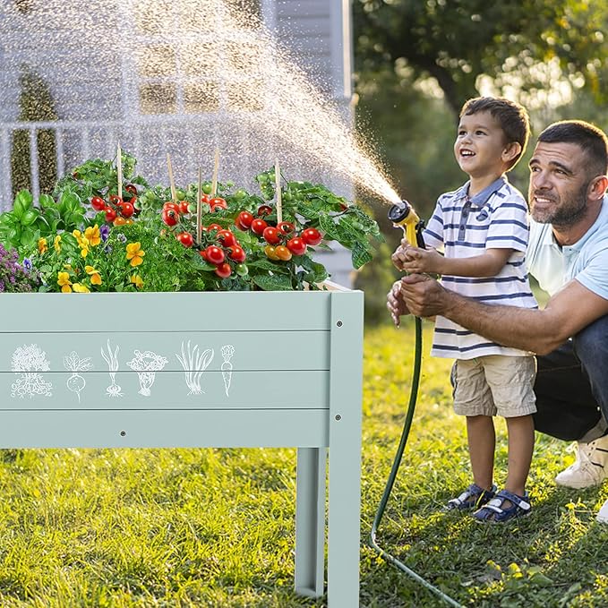 WONDER GARDEN Raised Garden Bed-Planters for Outdoor Plants - Wood Planter Boxes Outdoor for Kids with Legs and DIY Chalkboard for Vegetables Flower Herb