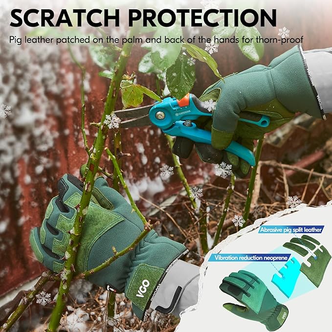 Vgo... Winter Gardening Gloves Women,Safety Work Gloves, Puncture-proof,Thornproof,Touchscreen(1 Pair,L,Green,SL7471FLWP)