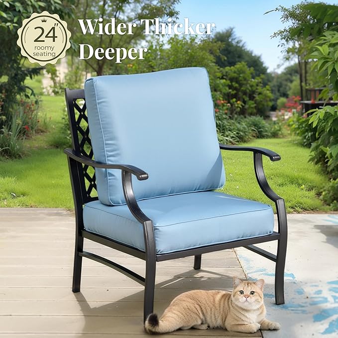 Patio Furniture Set 6 pcs, Outdoor Patio Furniture, 1 X 3-Seat Sofa, 2 X Single Chairs, 2 X Swivel Chairs, 1 X Coffee Table and 5.75" Extra Thick Cushion, Patio Conversation Set,Blue