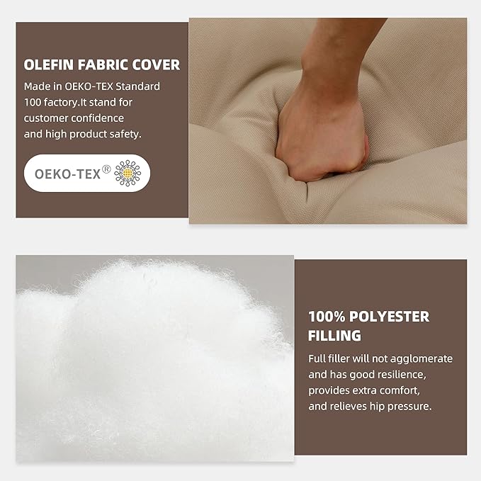 RACE LEAF 4 Pack 17x17 Inch Patio Chair Cushions, Thickened Seat Cushions Waterproof Stain Resistant with Non-Slip Ties (Khaki)