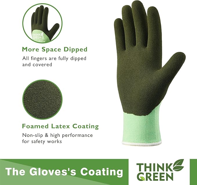 COOLJOB Thick Fleece Lined Winter Thermal Warm Freezer Work Gloves, 100% Recycled Polyester Base with Non-Slip Grip, Windproof for Cold Weather, 1 Pair, Large, Green