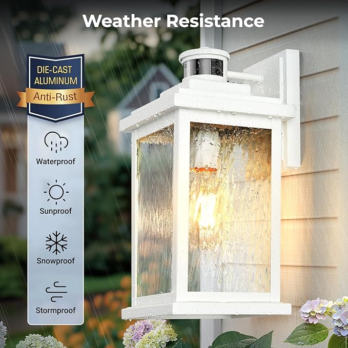 VIANIS Large Adjustable Sensitivity Motion Sensor Exterior Porch Lights, White Dusk to Dawn Outdoor Lighting, Anti-Rust Waterproof Front Porch Light for Garage, Front Door