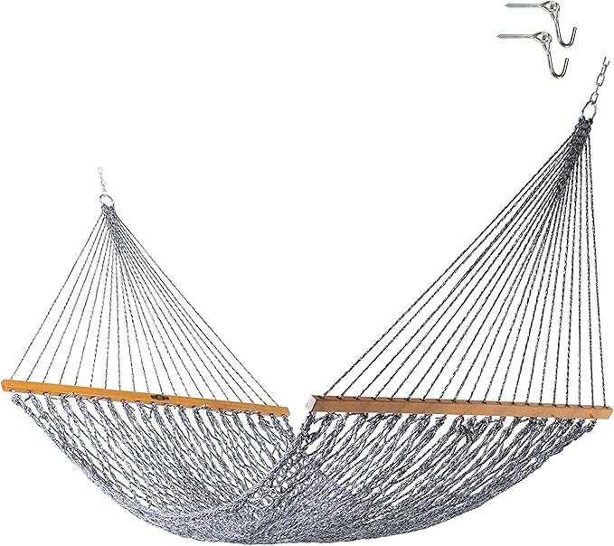 Original Pawleys Island 14DCOTNV Deluxe Navy Oatmeal Heirloom Tweed DURACORD Rope Hammock with Extension Chains & Tree Hooks, Handcrafted in The USA, 450 LB Weight Capacity, 13 ft. x 60 in.