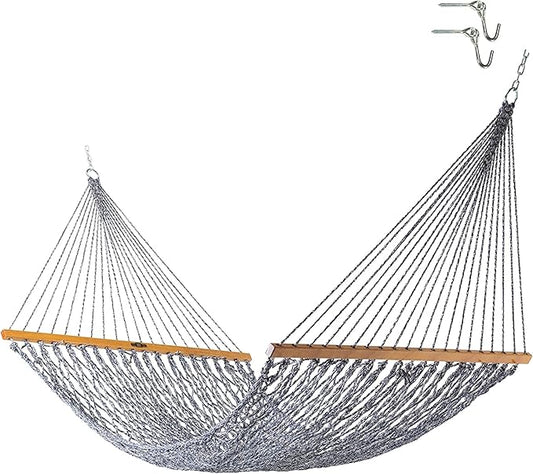 Original Pawleys Island 14DCOTNV Deluxe Navy Oatmeal Heirloom Tweed DURACORD Rope Hammock with Extension Chains & Tree Hooks, Handcrafted in The USA, 450 LB Weight Capacity, 13 ft. x 60 in.