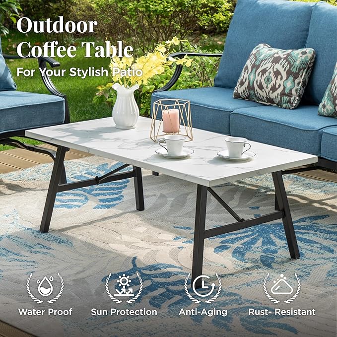 Patio Furniture Set 4 pcs, Outdoor Patio Furniture, 3-Seat Sofa, 2 Rocking Chairs, Coffee Table and 5.75" Extra Thick Cushion, Conversation Set for Backyard Deck, Navy Blue