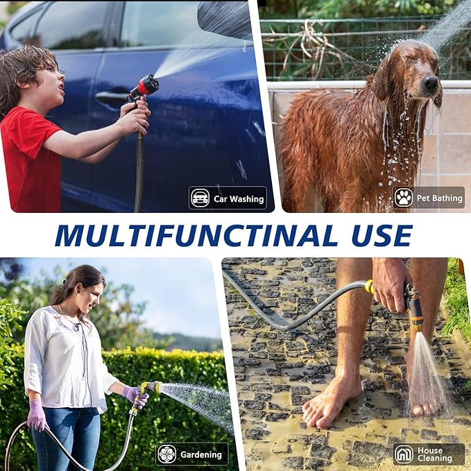 5/8’’ Heavy Duty Garden Hose 100 ft – Outdoor Hybird Water Hose with Solid Fitting - Flexible, Kinkless, Lightweight Garden Hose for Lawn Watering, Car Washing - Burst 500 Psi (Grey,150 ft)