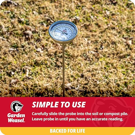 Garden Weasel Analog Soil & Composting Dial Thermometer - 36-Inch Probe | Measures 0 to 220 Degrees Fahrenheit | Soil Temperature, Worm Compost | 98001-A