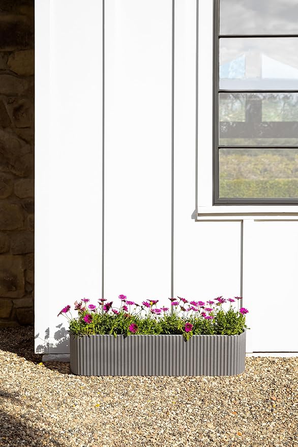 Veradek Demi Series Window Box Planter - Long Planter Box for Windowsill/Balcony | Durable Plastic-Stone Composite Material | Modern Décor for Flowers/Herbs