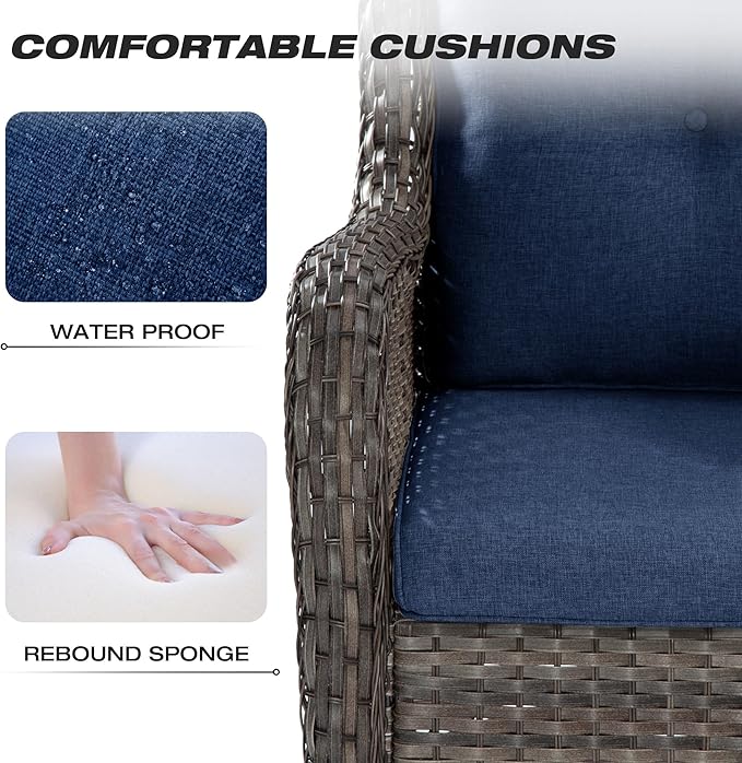 Joyside Outdoor Swivel Rocker Patio Chair - Outdoor Wicker Glider Rocking Chair with Olefin Fabric Cushions Suitable for Porch Deck and Backyard(Mixed Grey/Dark Blue)