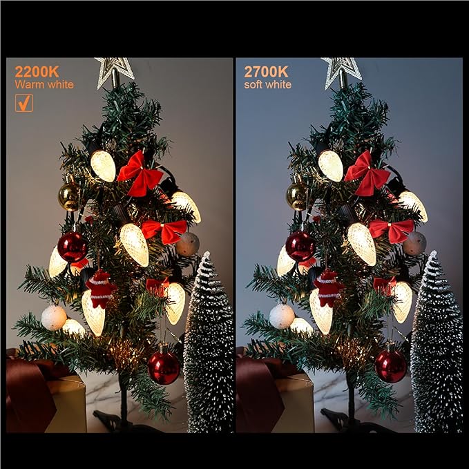 C9 Christmas Replacement LED Light Bulbs, E17 Base Commercial Grade Holiday Bulbs, 4W 5W 6W 7W Incandescent Equivalent, Warm White 2200K, Clear Plastic Bulbs for Christmas String Light - 50 Pack