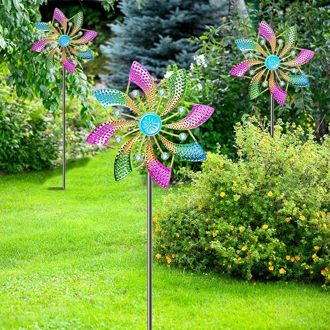 Wind Spinner Outdoor, Standing Wind Sculpture Yard Art Decorations, Metal Windmill for Patio Lawn & Garden Decor (B-Colorful-2PCS)