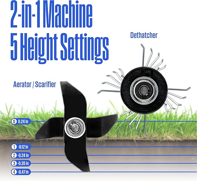 Westinghouse 16-Inch 15 Amp 2-in-1 Corded Electric Dethatcher and Aerator with 14.5 Gallon Thatch Collection Bag, 5-Position Depth Adjustment and 3-Position Angle Settings