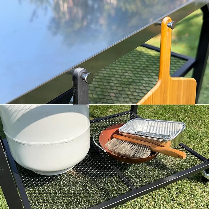 Pizza Oven Table for Ooni, Ninja, Woodfire, Blackstone, Bighorn, Cuisinart, Outdoor Grill Table for Ooni Pizza Oven Accessories, Movable Pizza Oven Stand as Food Prep Cart