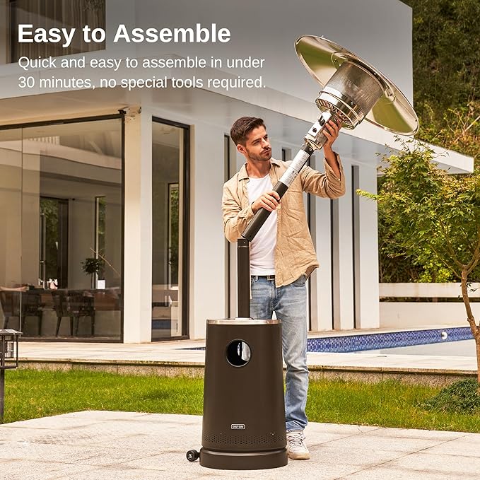 EAST OAK 55,000 BTU Patio Heater with Sand Box, Table Design, Thicker Stainless Steel Burner, Wheels, Triple Protection System, Propane Outdoor Heater for Home and Residential, Commercial Grade, Brown