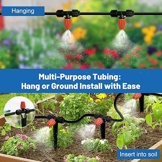 120FT Drip Irrigation Kit for Garden, Quick-Connect Raised Bed Watering System with 1/2" & 1/4", Plant Accessories, Drip Line Kit for Greenhouse, Raised Bed, DIY Micro Sprinklers Set for Yard Outside