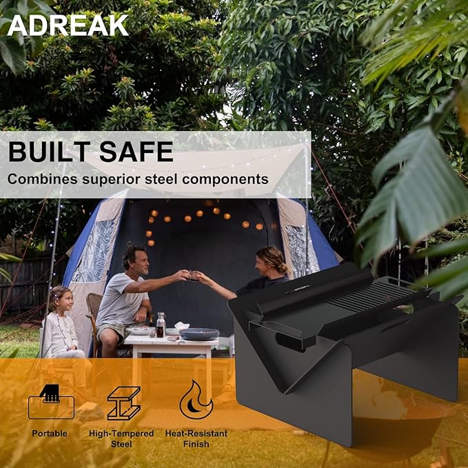 18 inch Fire Pit, Outdoor Portable Firepit with BBQ Tray, Detachable Camping Steel Fire Pits for Backyard, Patio, Picnic, Bonfire, Garden (Black-Small)