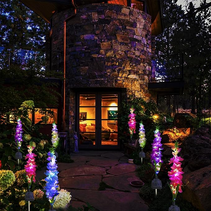 Solar Garden Lights, Solar Delphinium Flowers Lights 8 Pack 160 LEDs, Waterproof Solar Outdoor Lights Two Lighting Modes for Wedding Party Garden Yard Patio Lawn Decor and Gift for Mother