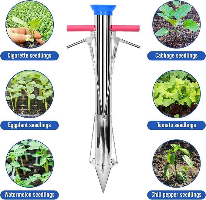 AIWFL Seedling Transplanter Long Double Handled Bulb Planter Tools Vegetable Young Plant Manual Plant Transplanter Stainless Steel Planting Garden Tools